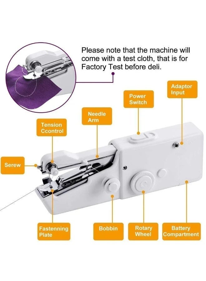 Portable Handheld Mini Electric Sewing Machine - Cordless Stitching Machine for Beginners & DIY - Compact Battery Operated Mending Tool for Clothes, Fabrics, Travel & Quick Home Repairs (White) - Image 2